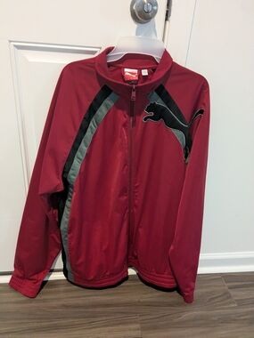 Puma Men's Maroon Lightweight Track Jacket with Black & Gray Accents